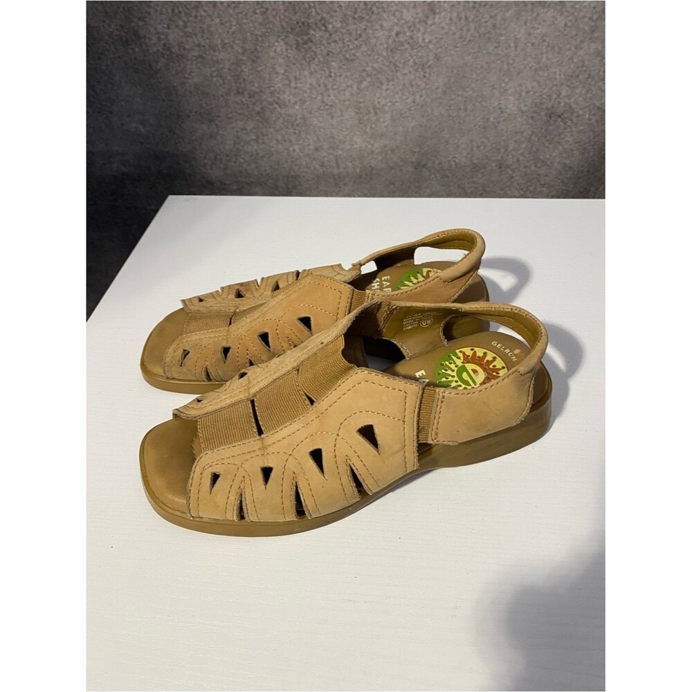 Earth Shoe Gelron 2000 Vintage Tan Leather Cutout Sandals Clogs Women's Size 6W
